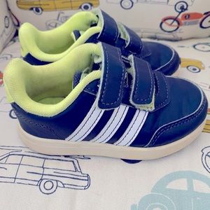 Navy Blue and Neon Adidas Toddler Sneakers